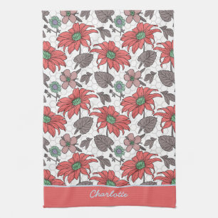 Personalized name floral seamless pattern pink kitchen towel