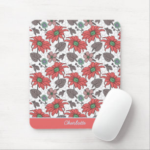 Personalized name floral seamless pattern pink mouse pad