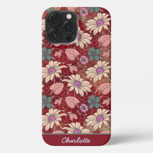 Personalized name floral seamless pattern red iPhone 13 pro max case