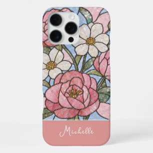 Personalized Name Floral Stained Glass Design iPhone 16 Pro Max Case
