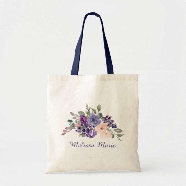 Personalized Name Floral Watercolor Tote Bag (Front)