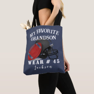 Personalized name football grandparents saying tote bag