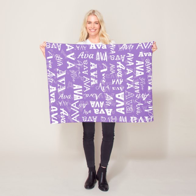 Personalized Name for Ava Purple Subway Art Style Fleece Blanket (In Situ)