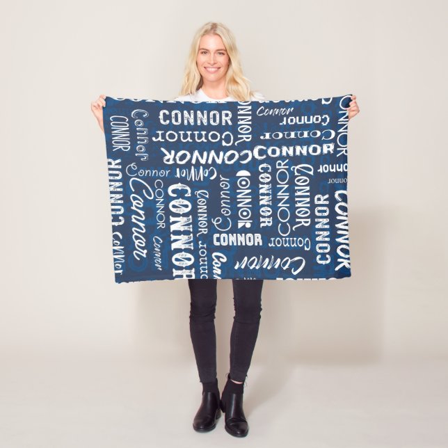 Personalized Name for Conner Navy Blue Fleece Blanket (In Situ)