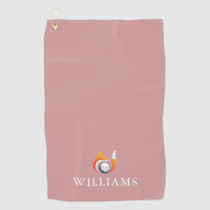 Personalized Name Fox And Ball Dusty Rose Pink Golf Towel