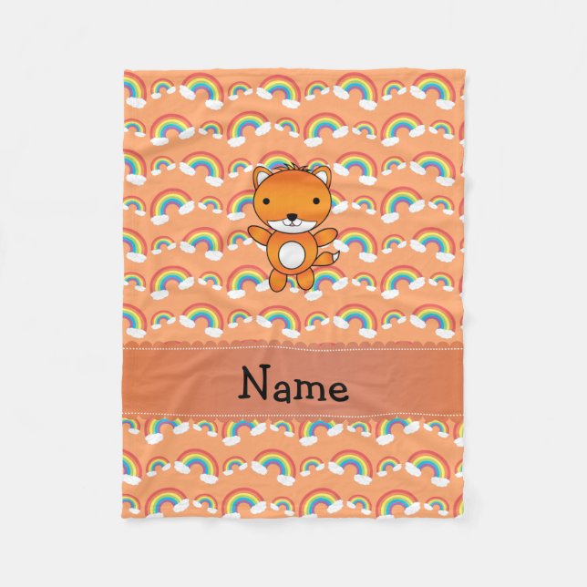 Personalized name fox orange rainbows fleece blanket (Front)
