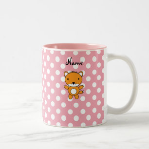 Personalized name fox pink polka dots Two-Tone coffee mug
