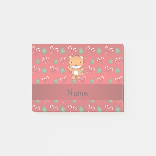 Personalized name fox red christmas bows post-it notes (Front)