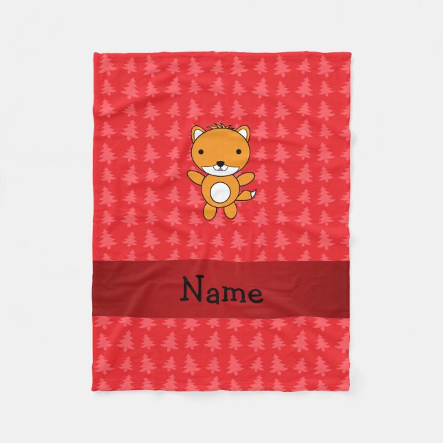 Personalized name fox red christmas trees fleece blanket (Front)