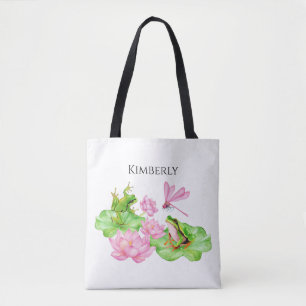 Personalized Name Frog Hand Painted Watercolor Tot Tote Bag
