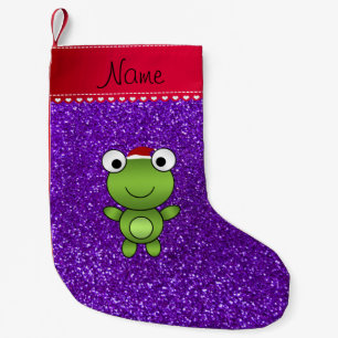 Personalized name frog indigo purple glitter small christmas stocking
