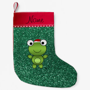 Personalized name frog mint green glitter small christmas stocking