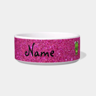 Personalized name frog pink glitter bowl