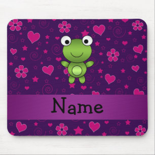 Personalized name frog purple pink flowers hearts mouse pad