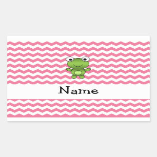Personalized name frog white and pink chevrons sticker