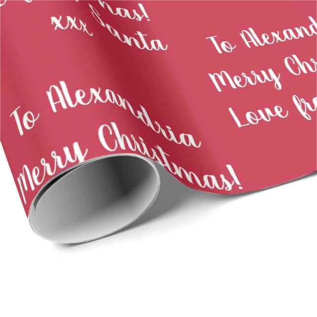 Personalized Name From Santa Christmas Red Wrapping Paper (Roll Corner)