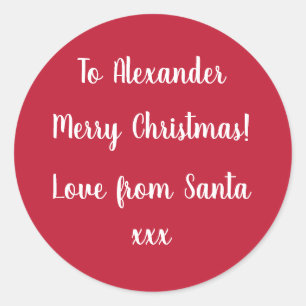 Personalized Name From Santa Red Xmas Gift Label