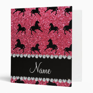 Personalized name fuchsia pink glitter horses binder