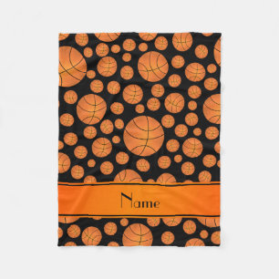 Personalized name fun black basketballs fleece blanket