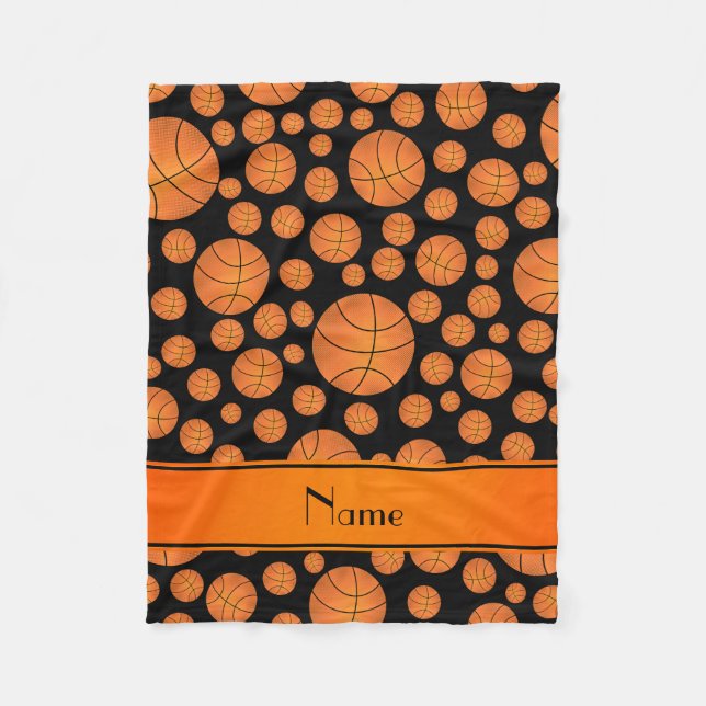 Personalized name fun black basketballs fleece blanket (Front)