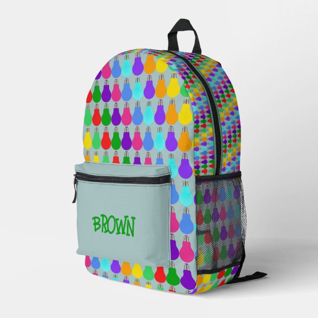 Personalized Name Fun Colourful Bulbs Opal Blue Printed Backpack (Back Corner Right)