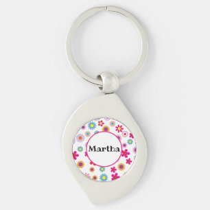 Personalized Name Fun Colourful Happy Flowers  Keychain