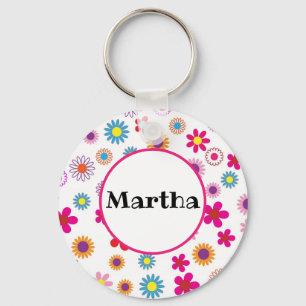 Personalized Name Fun Colourful Happy Flowers  Keychain
