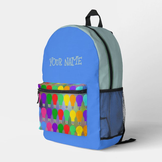 Personalized Name Fun Elegant Colourful Bulbs Blue Printed Backpack (Back Corner Right)