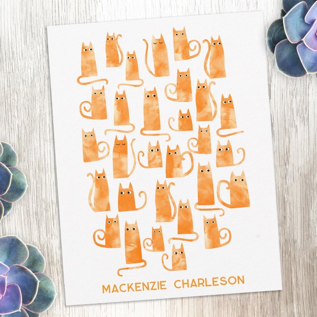 Personalized Name Fun Orange Ginger Cat Card (Fun orange ginger cat personalized custom name notecards)