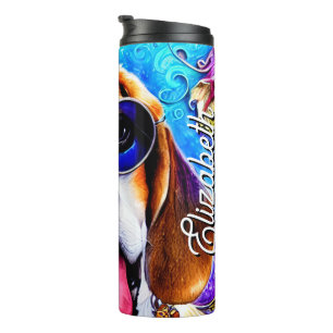 Personalized Name Funky Beagle Dog Thermal Tumbler