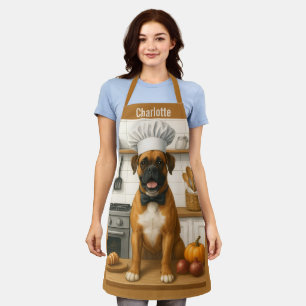 Personalized Name Funny Boxer Dog Loving Chef Apron