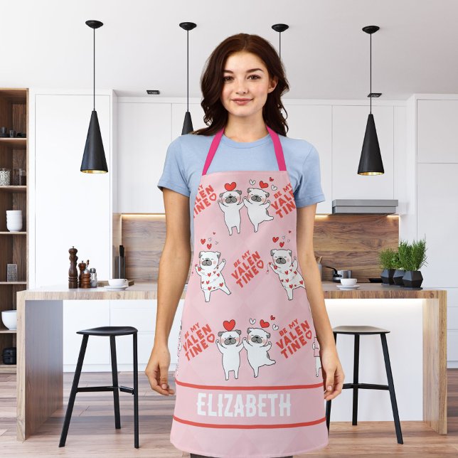 Personalized Name Funny Dog Pink Apron  ( apron with name lovely romantic)