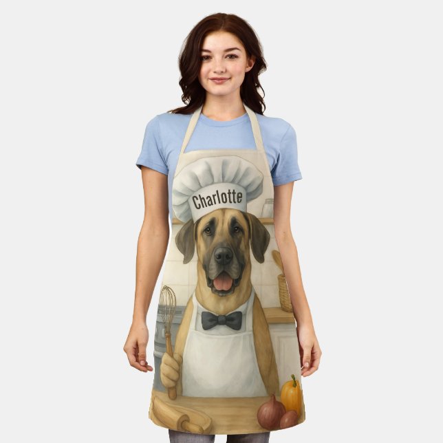 Personalized Name Funny Great Dane Dog Chef Apron (Worn)