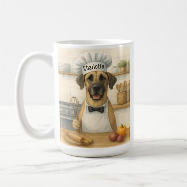Personalized Name Funny Great Dane Dog Chef Coffee Mug (Left)