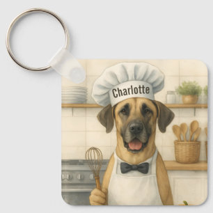 Personalized Name Funny Great Dane Dog Chef Keychain