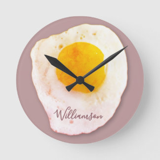 Personalized Name Funny Retro Food Lover Egg Fried Round Clock