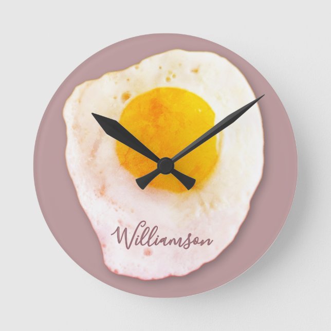 Personalized Name Funny Retro Food Lover Egg Fried Round Clock (Front)