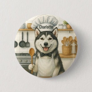 Personalized Name Funny Siberian Husky Dog Chef 2 Inch Round Button