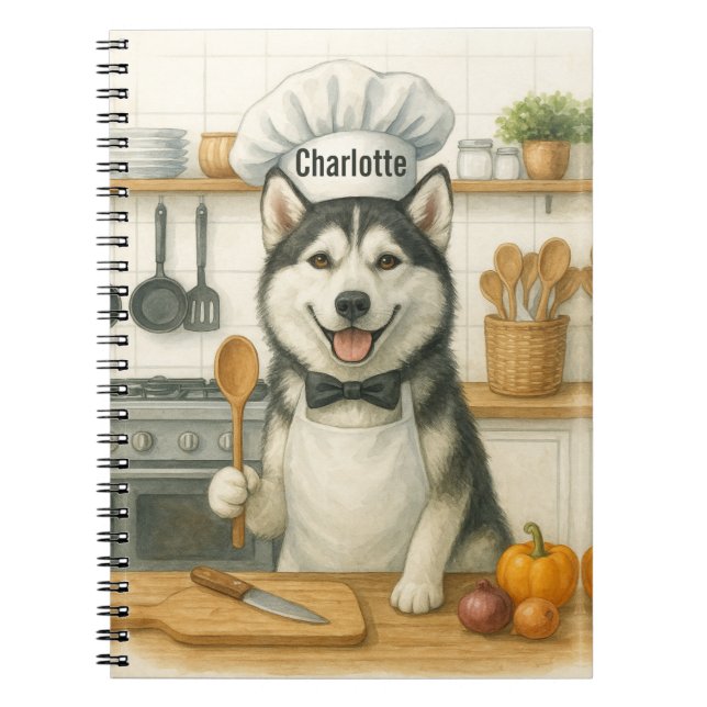 Personalized Name Funny Siberian Husky Dog Chef Notebook (Front)