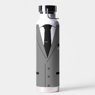 Personalized Name Funny Water Bottle Grey Suit Tie