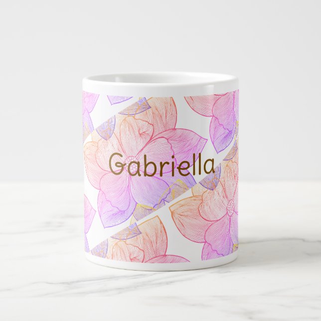 Personalized Name Gabriella "Sunset Bloom" Jumbo Large Coffee Mug (Front)