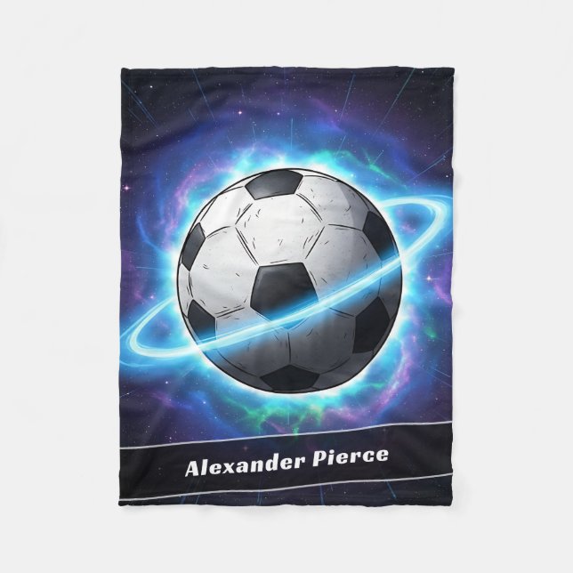 Personalized Name Galaxy Soccer Planet Fleece Blanket (Front)