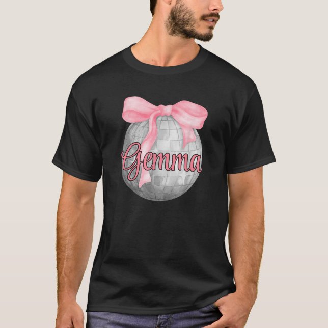 Personalized Name Gemma Coquette Bow Pink Disco Ba T-Shirt (Front)