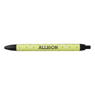 Personalized Name Geometric Diamond Lime Green Black Ink Pen