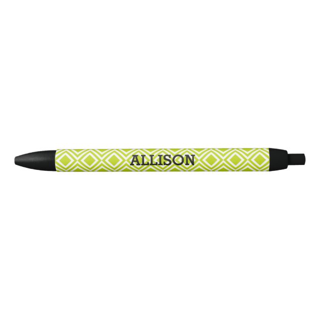 Personalized Name Geometric Diamond Lime Green Black Ink Pen (Front)