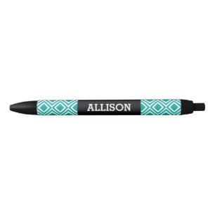 Personalized Name Geometric Diamond Teal Turquoise Black Ink Pen