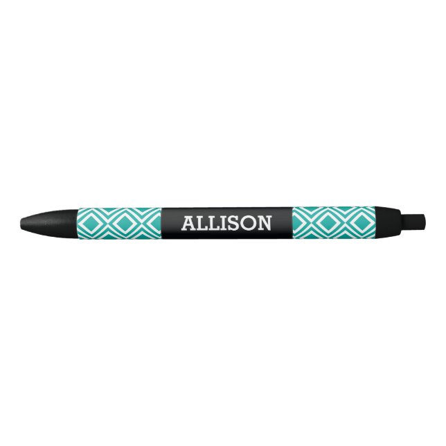 Personalized Name Geometric Diamond Teal Turquoise Black Ink Pen (Front)