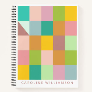 Personalized Name Geometric Patchwork Spring Green Notebook