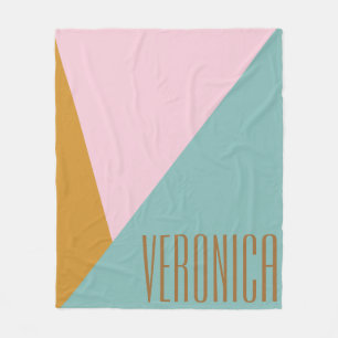 Personalized Name Geometric Pink Blue Pastel Dorm Fleece Blanket