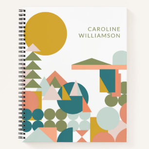 Personalized Name Geometric Shapes Modern Retro Notebook